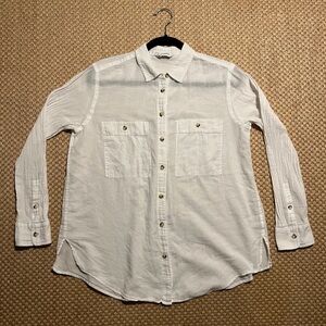 Club Monaco | White Linen Button Down Shirt with Pockets | Small
